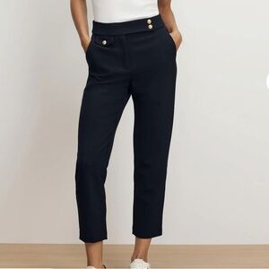 Veronica Beard Renzo Slim-Leg Cropped Blue Gold Button Pant Women's Size 14